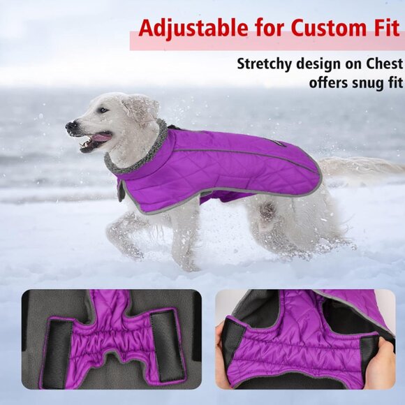 Dog Winter Coat Jacket - Reflective Adjustable Windproof Dog Turtleneck Clothes, - Picture 3 of 8